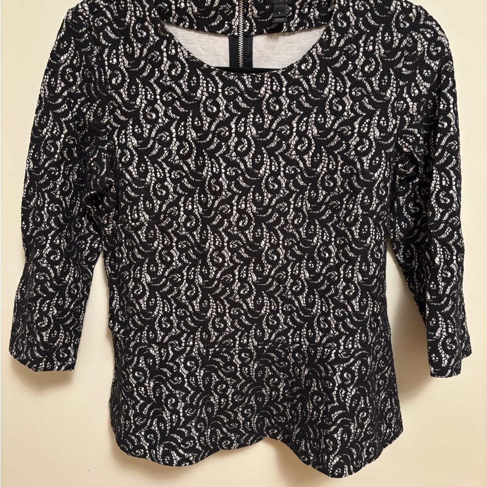 J. Crew Black and White Peplum Blouse